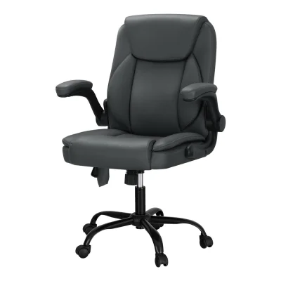 Artiss 2 Point Massage Office Chair Grey PU Leather, Mid Back, Ergonomic, Adjustable Height, Lumbar Support