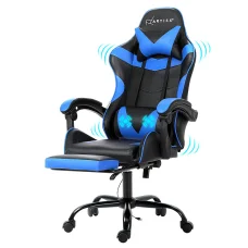 Artiss Ergonomic Massage Gaming Office Chair with Footrest, 2-Point Vibration, Recline & Adjustable Headrest