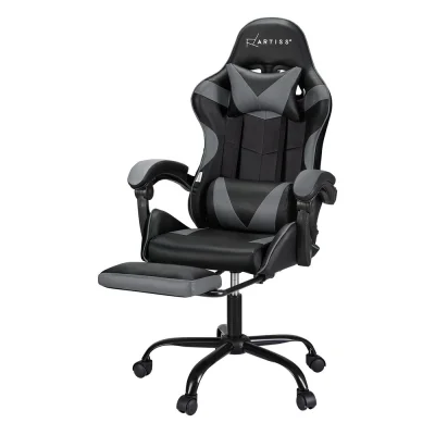 Artiss Grey 2-Point Massage Gaming Office Chair with Footrest - Ergonomic Comfort for Work & Play, 1-Year Warranty