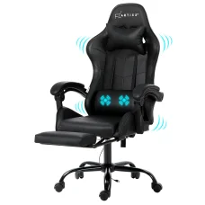 Artiss 2-Point Massage Gaming Chair with Footrest - Ergonomic Black Office Chair, Recline & 360° Swivel