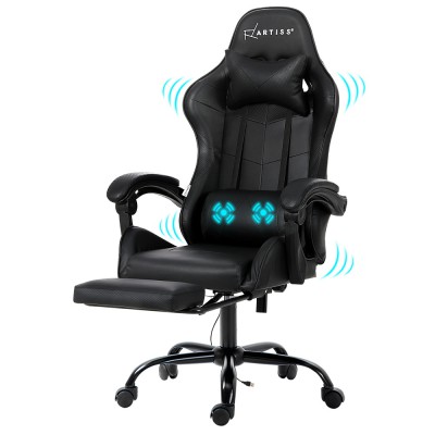 Artiss 2-Point Massage Gaming Chair with Footrest - Ergonomic Black Office Chair, Recline & 360° Swivel Artiss 2-Point Massage Gaming Chair with Footrest - Ergonomic Black Office Chair, Recline & 360° Swivel