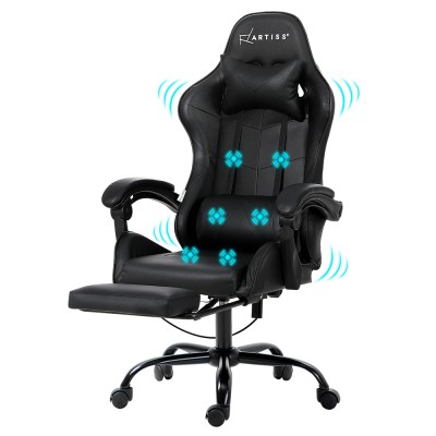 Artiss Ergonomic 6-Point Massage Gaming Office Chair with Footrest, Black - Ultimate Comfort & Style Artiss Ergonomic 6-Point Massage Gaming Office Chair with Footrest, Black - Ultimate Comfort & Style