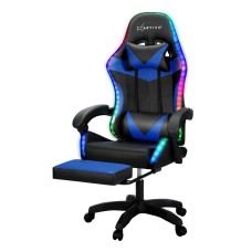 Artiss Ergonomic Blue 6-Point Massage Gaming Chair with LED, PU Leather, Recline, Footrest, 360° Swivel, 150kg Capacity