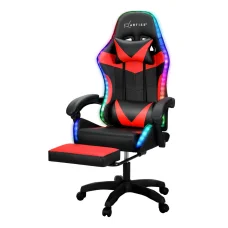 Artiss 6-Point Massage Gaming Office Chair - PU Leather, LED Lights, Recline, Footrest, 360° Swivel, Red, 150kg Capacity