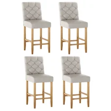 Artiss Bar Stools Set of 4, Linen Upholstered, Beige, 103cm High, Tufted Design, Elegant Kitchen Seating
