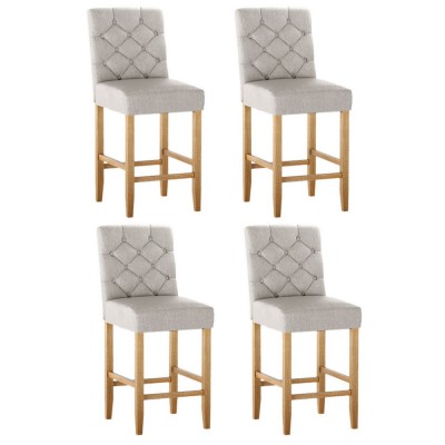 Artiss Bar Stools Set of 4, Linen Upholstered, Beige, 103cm High, Tufted Design, Elegant Kitchen Seating