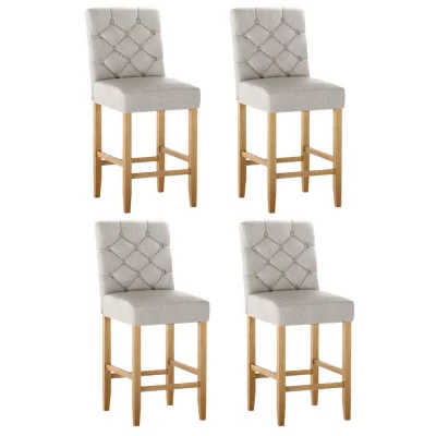 Artiss Bar Stools Set of 4, Linen Upholstered, Beige, 103cm High, Tufted Design, Elegant Kitchen Seating