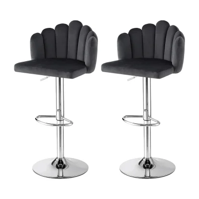 Artiss Velvet Bar Stools X2 - Adjustable, Ergonomic, 120kg Capacity, Grey, 86-108cm, Gaslift, Anti-Slip, Easy Assembly