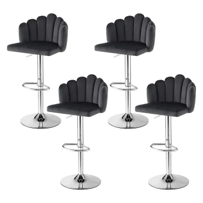 Artiss Velvet Bar Stool Set of 4 - Adjustable Gaslift, Grey, 120kg Capacity, Ergonomic Design, Easy Assembly