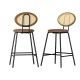Artiss Raye Bar Stools Set of 2 - Brown PU Leather with Rattan Backrest, Steel Frame, 65cm Seat Height, 150kg Capacity