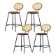 Artiss Raye 4x Bar Stools - Brown PU Leather, Rattan Back, Steel Frame, 150kg Capacity, Easy Assembly