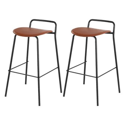 Artiss 2x Bar Stools - Brown PU, Foam Seat, 75cm Height, Powder-Coated Metal Frame, Anti-Slip Feet, 1-Year Warranty