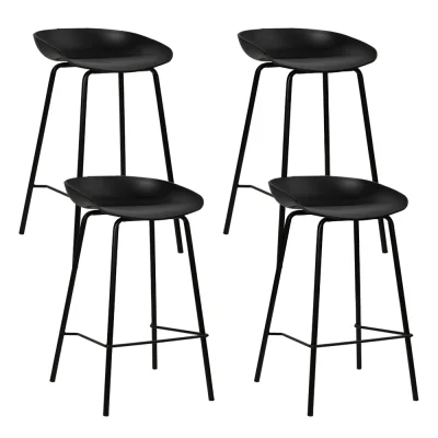 Artiss 4x Black Bar Stools, 67cm Height, Sleek Metal Frame, PP Plastic Seat, Minimalist Design, Anti-Slip Feet