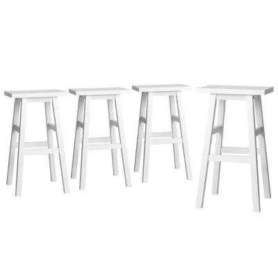 Artiss Baden White Wooden Bar Stools, Set of 4 - Beech Wood, 66.5cm Height, Sturdy Design with Anti-Slip Protection