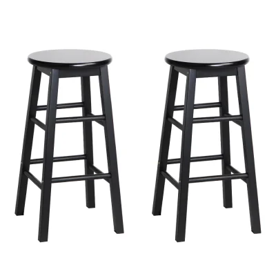 Artiss 2x Wooden Bar Stools - Black Beech Wood, 61cm Height, Split-Level Footrest, Anti-Slip Floor Protector, Set of 2