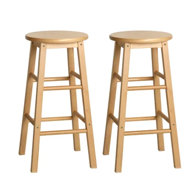 Artiss 2x Wooden Bar Stools - Natural Beech Wood, 61cm Height, Anti-Slip Protectors, Split-Level Footrest, Set of 2