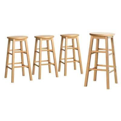 Artiss Marley 4x Bar Stools 61cm Solid Beech Wood Round Chairs, Natural Finish, Sturdy A-Frame with Footrest