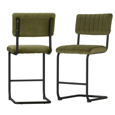 Artiss Orman Bar Stools, Velvet Upholstery, 65cm Seat Height, Green, Sturdy Steel Frame, Elegant Home Bar Seating