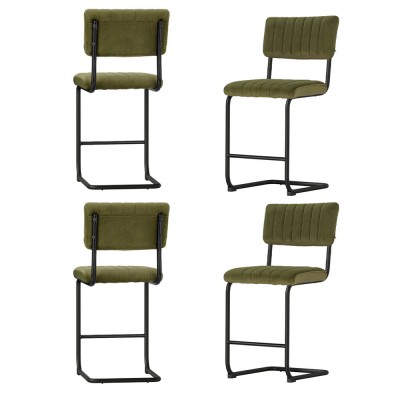 Artiss Bar Stools Velvet Upholstery 4-Pack Green 65cm High-Resilience Foam, Sturdy Steel Frame, Easy Assembly