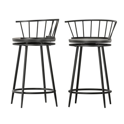 Artiss Bar Stools Set, Swivel Metal Chairs, Wood Seat, 70cm Height, Black, Modern Design, 120kg Capacity, 2 Pack Artiss Bar Stools Set, Swivel Metal Chairs, Wood Seat, 70cm Height, Black, Modern Design, 120kg Capacity, 2 Pack