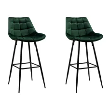 Artiss Bar Stools, Velvet Fabric, 105cm Height, Rich Green, Metal Frame, 2 Pack, Stylish & Comfortable Seating