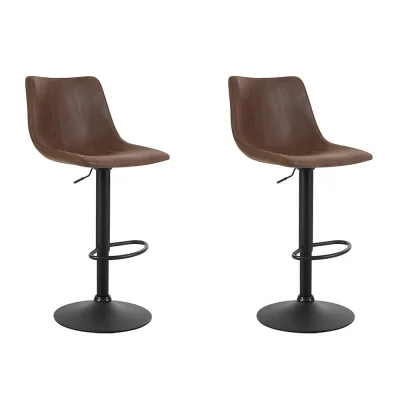 Artiss 2x Vintage Swivel Bar Stools, Brown Faux Leather, Adjustable 60-81cm, 360° Swivel, Black Powder-Coated Base