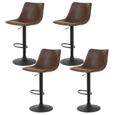 Artiss 4x Jovy Bar Stools - Vintage Faux Leather, Swivel, Adjustable Gas Lift, 360° Rotation, Brown, 60-81cm Height