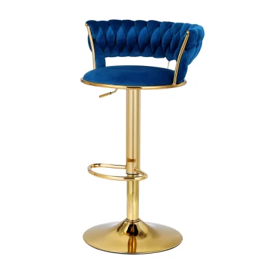 Artiss Vivien Bar Stools: Navy Velvet, Woven Backrest, Adjustable Height, 360° Swivel, Luxurious Design