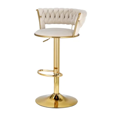 Artiss Vivien Bar Stools - Elegant Velvet, Woven Backrest, Adjustable Height, 360° Swivel, Ivory Finish