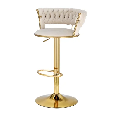 Artiss Vivien 2x Bar Stools - Gas Lift, Velvet Woven Backrest, Adjustable 360° Swivel, Ivory, 150kg Capacity