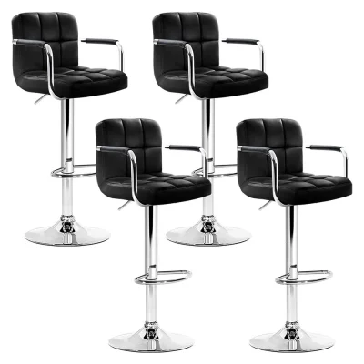 Artiss 4x Bar Stools Black Leather Gas Lift with Armrest, 360° Swivel, Chrome Base, Adjustable Height, PU Upholstery