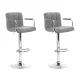 Artiss 2x Noa Bar Stools Grey - Faux Linen, 360° Swivel, Adjustable Gas Lift, Armrest, Chrome Finish, 68-81cm Seat