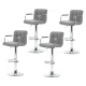 Artiss 4x Noa Bar Stools with Armrest, Grey Faux Linen, Adjustable Gas Lift, 360° Swivel, Chrome Finish, 150kg Capacity