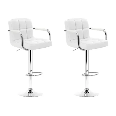 Artiss Set of 2 White Leather Bar Stools w/ Armrest, Gas Lift, Swivel, Chrome Base - Modern Kitchen & Dining Seating