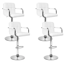 Artiss 4x White Bar Stools PU Leather Gas Lift, Armrest, Swivel, Chrome Base, Adjustable Height, 150kg Capacity