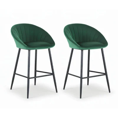 Artiss Set of 2 Velvet Bar Stools - Green, Ergonomic Tub Design, Metal Frame, 64cm Seat Height, Anti-Slip Protectors