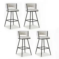 Artiss Vivien 4x Bar Stools - Elegant Ivory Velvet & Metal, 75cm Seat Height, Ergonomic Design with Cushioned Back