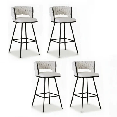 Artiss Vivien 4x Bar Stools - Elegant Ivory Velvet & Metal, 75cm Seat Height, Ergonomic Design with Cushioned Back