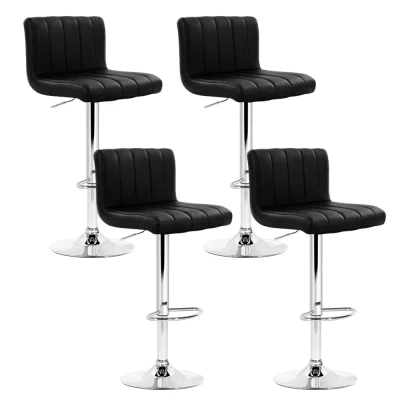 Artiss 4x Black Bar Stools - PU Leather, Gas Lift, 360° Swivel, Chrome Finish, Adjustable Height, High Backrest
