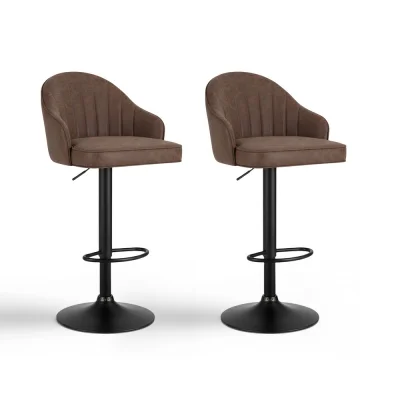 Artiss 2x Brown Swivel Bar Stools - Ergonomic Shell Design with Adjustable Height, PU Leather, Metal Frame