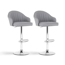 Artiss Set of 2 Grey PU Leather Swivel Bar Stools with Adjustable Gas Lift, Ergonomic Shell Design, and Metal Frame