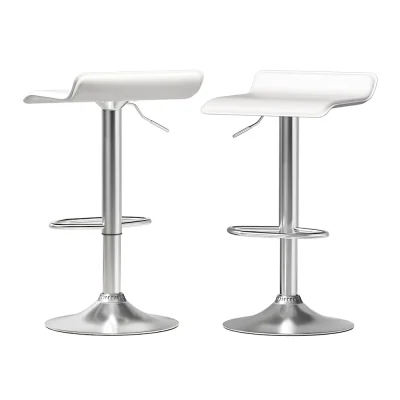 Artiss Wade 2x Bar Stools - White Faux Leather, Adjustable Height, 360° Swivel, Modern Kitchen Island Chairs