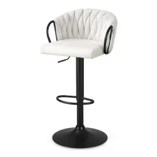 Artiss Adjustable Velvet Bar Stool - Single Kitchen Chair, Ergonomic Woven Design, Ivory, 82-102cm, 120kg Capacity