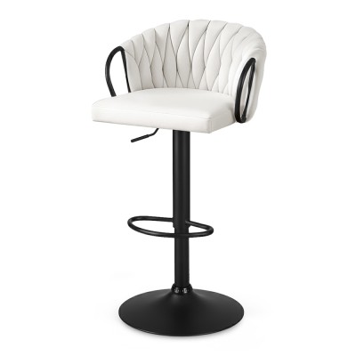 Artiss Adjustable Velvet Bar Stool - Single Kitchen Chair, Ergonomic Woven Design, Ivory, 82-102cm, 120kg Capacity Artiss Adjustable Velvet Bar Stool - Single Kitchen Chair, Ergonomic Woven Design, Ivory, 82-102cm, 120kg Capacity
