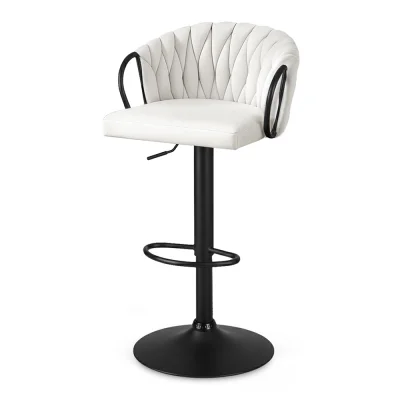 Artiss Adjustable Velvet Bar Stool - Single Kitchen Chair, Ergonomic Woven Design, Ivory, 82-102cm, 120kg Capacity
