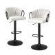 Artiss Set of 2 Adjustable Velvet Bar Stools, Ergonomic Woven Design, 82-102cm Height, Ivory, Durable Metal Frame