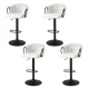 Artiss Set of 4 Adjustable Velvet Bar Stools, Ergonomic Woven Design, Gaslift, Metal Armrests, Ivory, 82-102cm Height