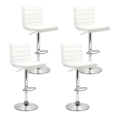 Artiss Set of 4 White Bar Stools, PU Leather, Adjustable Gas Lift, 360° Swivel, High Backrest, Chrome Finish, 66-79cm Artiss Set of 4 White Bar Stools, PU Leather, Adjustable Gas Lift, 360° Swivel, High Backrest, Chrome Finish, 66-79cm