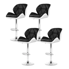 Artiss 4x Jorn Bar Stools Gas Lift Adjustable Height Padded PU Leather Black & White Chrome Base 360° Swivel