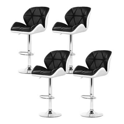 Artiss 4x Jorn Bar Stools Gas Lift Adjustable Height Padded PU Leather Black & White Chrome Base 360° Swivel